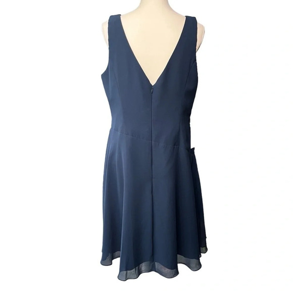 Azazie (NWT) Annabella Midi Length Dark Navy Blue V-Neck Sleeveless Dress Sz 14 - Picture 5 of 12